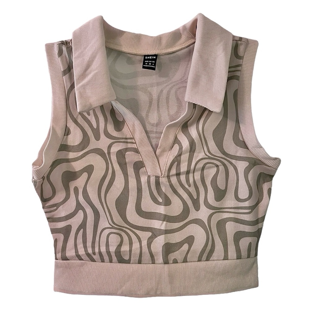 SHEIN Green Print Collared V-Neck Tank Crop Top - Picture 4 of 10